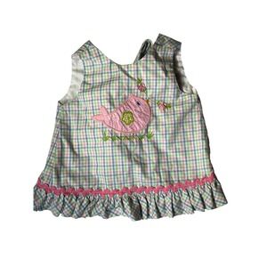 Bailey Boys Baby Girls Pastel Plaid Bird Applique Open Back Tie Top 9M Pink Blue